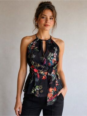 Parker Blouse Black Alexia Floral XS NWT